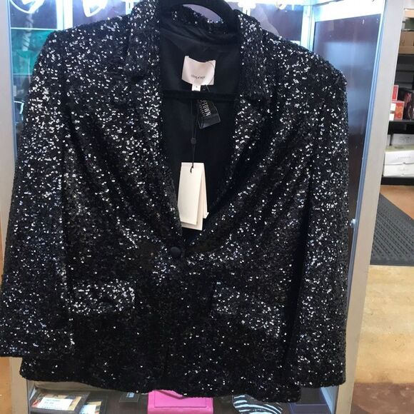 Cinq à Sept Shimmering Black Sequin Blazer - Picture 1 of 10